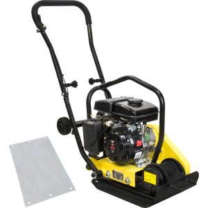 Güde Rüttelplatte GRP 50 in Gelb-Schwarz, Baugerät für Verdichtungsarbeiten.