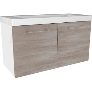 Fackelmann Waschbeckenunterschrank Lima, 80 cm, Weiß matt mit Holzdekor Front.