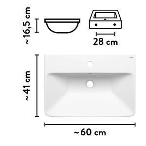 baliv Wand- & Aufsatzwaschtisch Cleveland, weiß, 60,5 cm, mit Hahnloch und Überlauf.