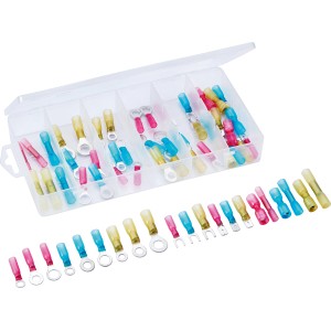 63-teiliges Schrumpfverbinder Set für Autoelektrik in Sortierbox, verschiedene Größen.