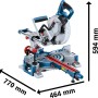 Bosch Professional Akku-Kapp- und Gehrungssäge GCM 18 V-216 D mit Maßen 770x464x594 mm.