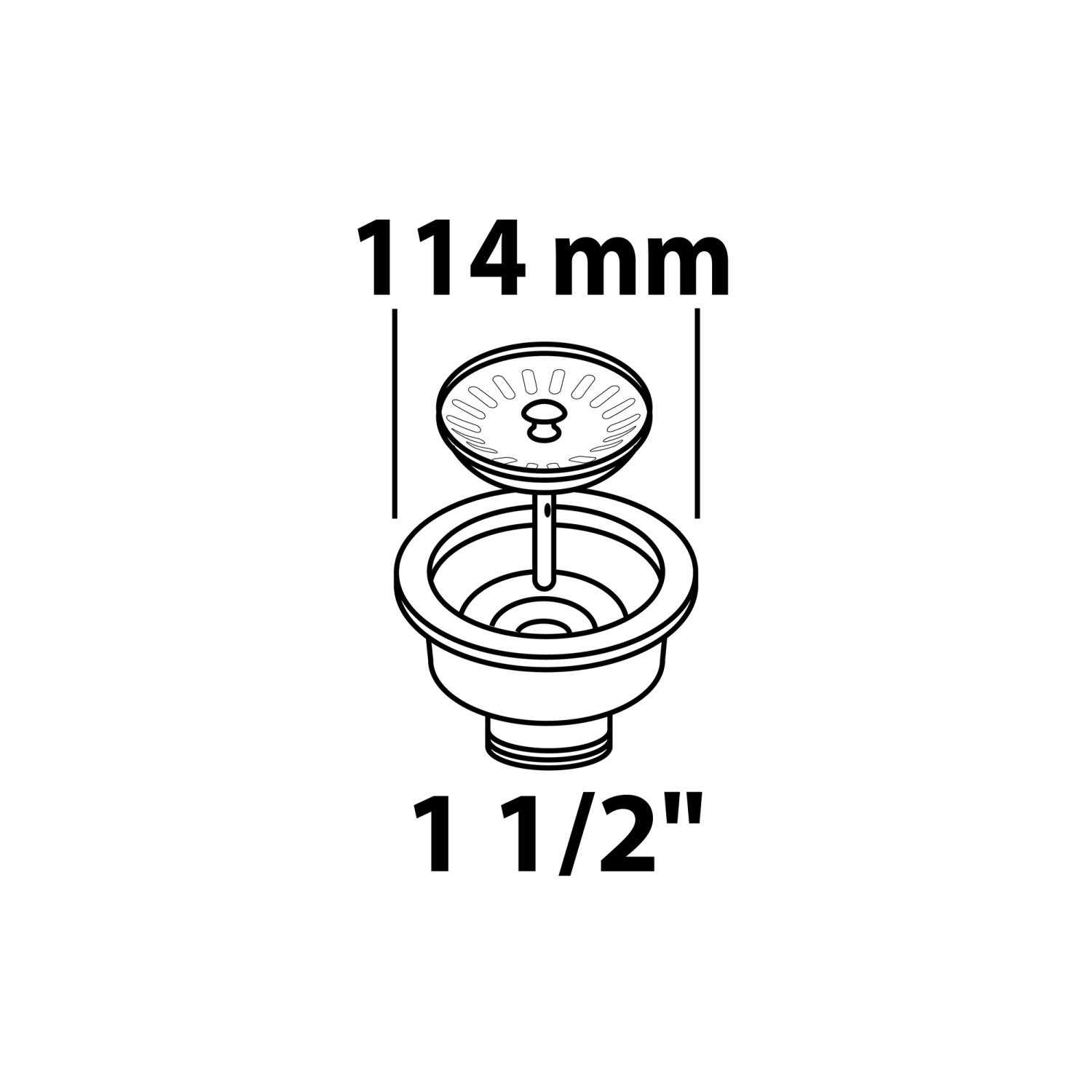 Korbventil für Spüle, 47,8 mm (1 1/2 AG) x Ø 114 mm, mit Sieb und Ventilkelch.