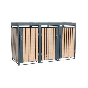 Westmann Mülltonnenbox Planta für 3 Tonnen, anthrazit mit Holzoptik. Abschließbare Aufbewahrungsbox mit Pflanzdach.
