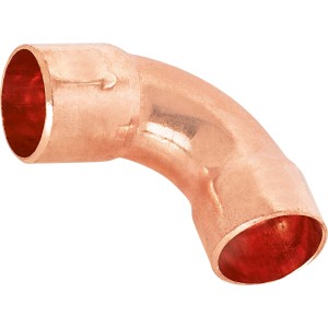 Kupfer Löt-Bogen Ø 15 mm, 90 Grad Winkel für Kupferrohr Installation.