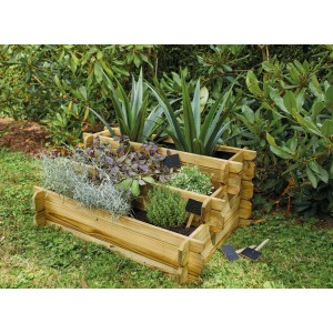 Soulet Hochbeet Angelic aus FSC®-Holz, 80x60x36cm, bepflanzt mit Kräutern und Pflanzen.