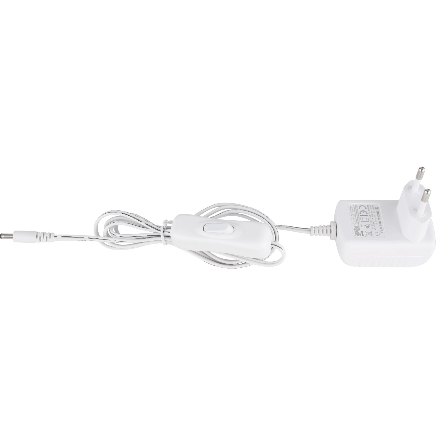 Zubehör für Globo LED Unterbauleuchte: Weißes Kabel mit Schalter und Adapter.