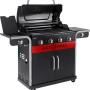 Char-Broil Gas2Coal 2.0 440 Hybridgrill mit 4 Brennern und Seitenbrenner. Gas- und Holzkohlegrill in Schwarz.