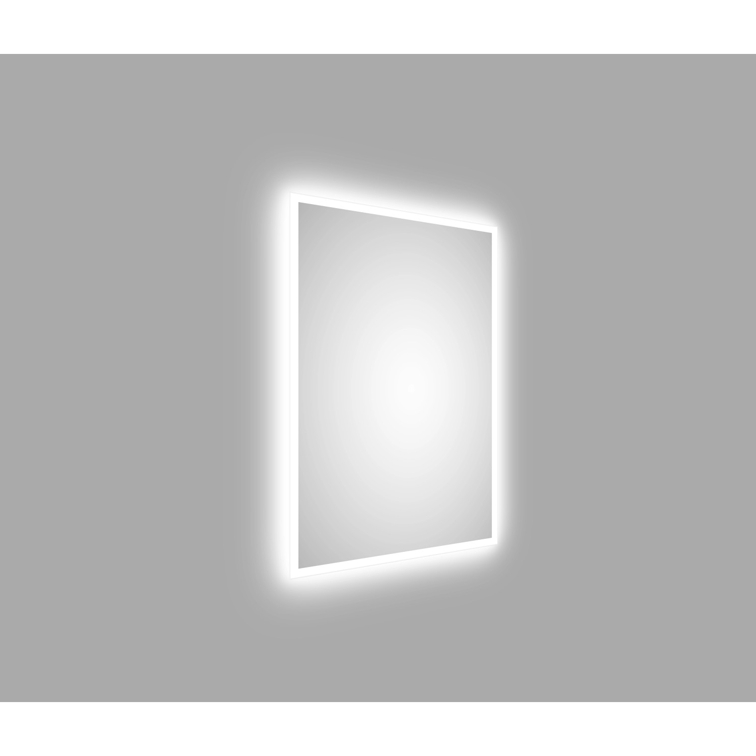 DSK LED-Lichtspiegel Silver Mare, 50x70 cm, mit umlaufender Beleuchtung und silbernem Rahmen.