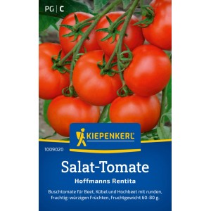 Kiepenkerl Salat-Tomate Hofmanns Rentita Samen mit reifen, roten Tomaten am Strauch.
