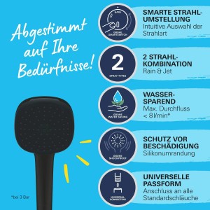 Grohe Vitalio Comfort 110 Handbrause, schwarz matt, 2 Strahlarten, Quickfix.