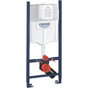 Grohe Rapid SL Element für WC, Vorwandelement mit Spülkasten in blauem Rahmen.
