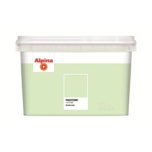 Alpina Innenfarbe Pantone Ambrosia 2,5 l in Pastellgrün. Matte Wandfarbe im weißen Kunststoffeimer.