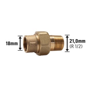 Löt-Verschraubung, 29 mm, Rotguss, mit Gewinde und Lötanschluss für Wasser- und Heizungsinstallation.