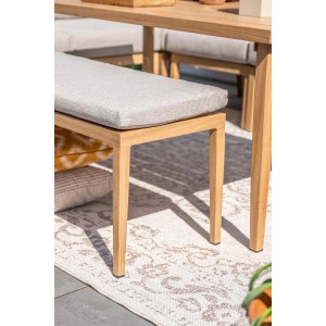 Garden Impressions Sardinia Sportbank in heller Teakholzoptik mit grauem Kissen.