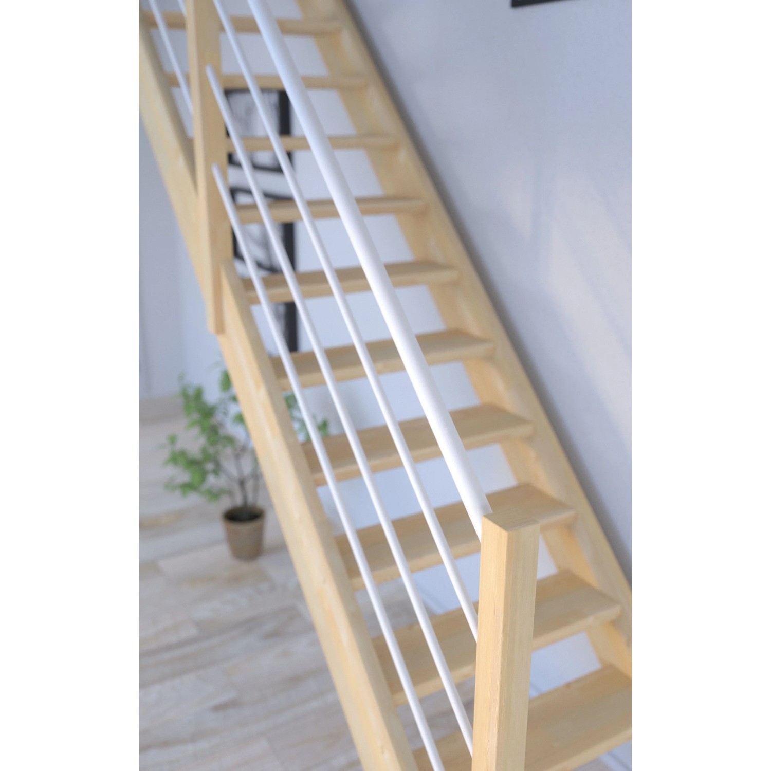 StarWood Treppe Korfu Fichte Gerade Holz-Edelstahl-Geländer Weiß L_4