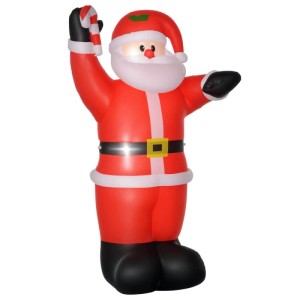 Aufblasbarer Weihnachtsmann in Rot mit weißem Bart, Zuckerstange und LED-Beleuchtung. Große Weihnachtsdekoration aus Polyester.