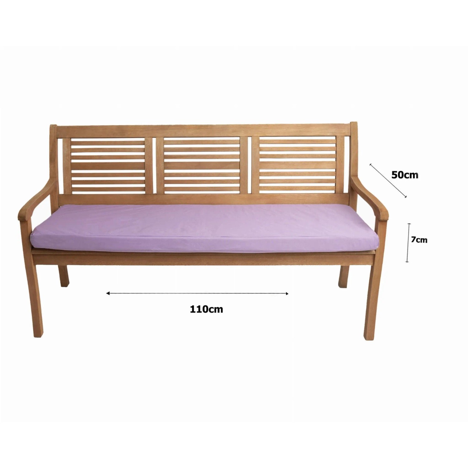 Lila Setgarden Kissen (110x50cm) auf Gartenbank. Bequeme Bankauflage für 2-Sitzer Bänke.