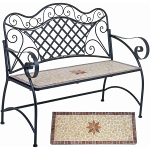 Gartenbank Amarillo 2-Sitzer mit Mosaik-Sitzfläche und Metallgestell. Stern-Mosaik als Akzent.