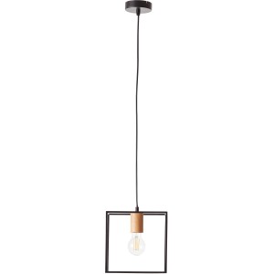 Schwarze Brilliant Pendelleuchte Arica mit Holzdetails, 1-flammig für Innenräume.