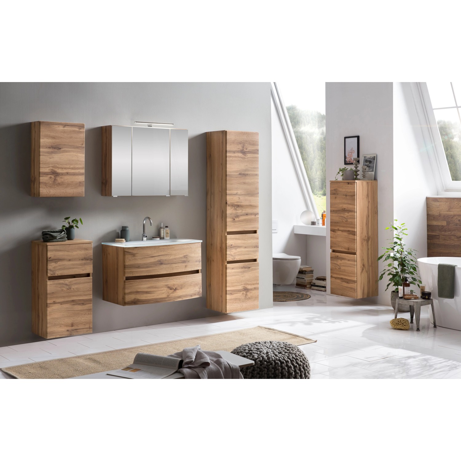 Held Möbel Unterschrank Salerno, 40 cm, Wotaneiche, Bad-Hängeschrank im Badezimmer.