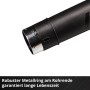 Detailaufnahme: Schwarzes Rohr des Einhell Akku-Laubbläsers mit robustem Metallring.
