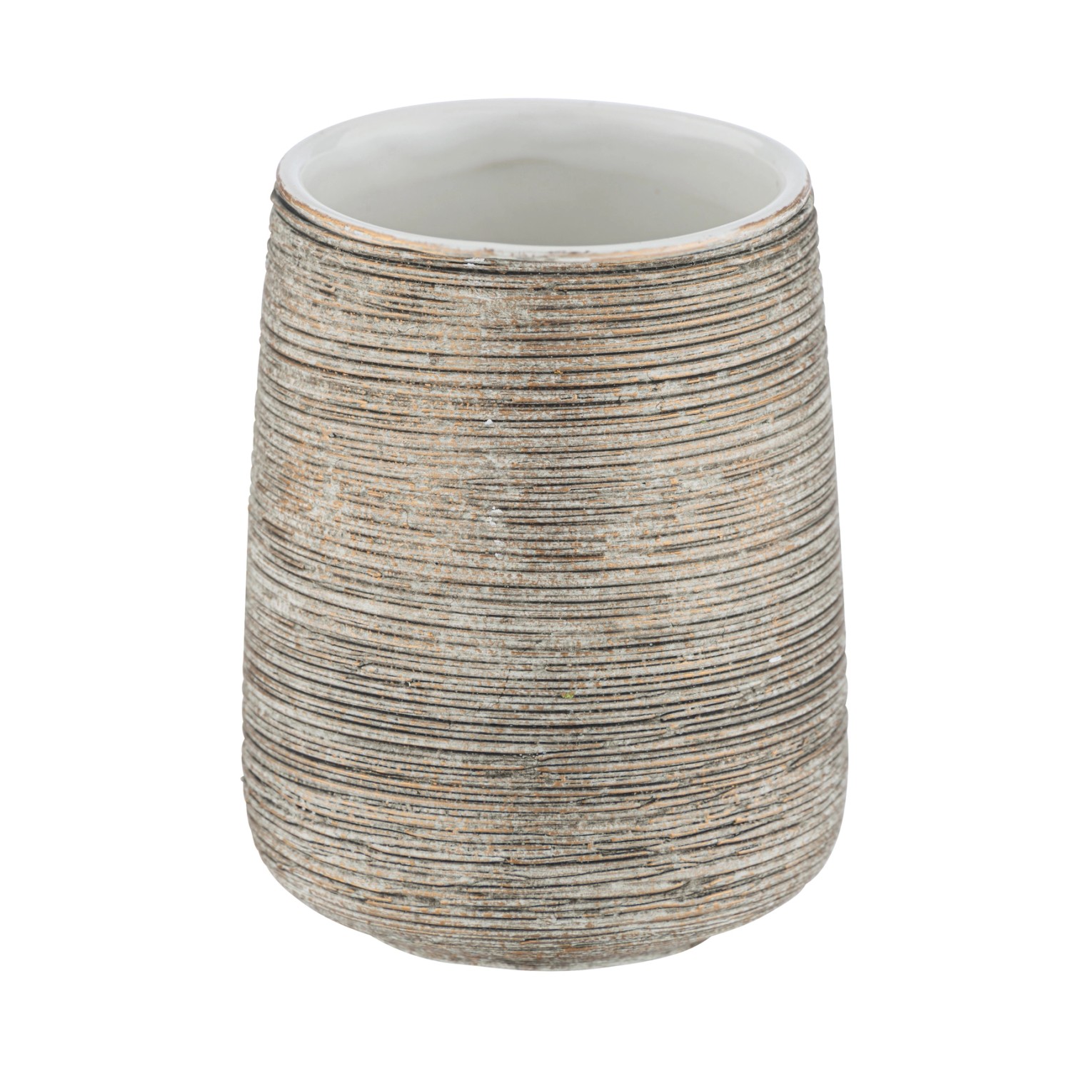 Goldener Wenko Zahnputzbecher Fedio aus Keramik mit Reliefstruktur, 8x11x8 cm.