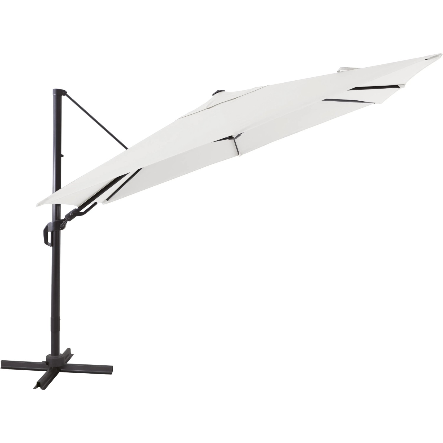 Ampelschirm 3m Beige Mit Kurbel - Stahlfuß, 6 Rippen, 180g Polyester, Alu-Gestänge Grau