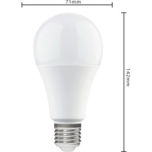 LED-Leuchtmittel E27 A70, 16W, 1900lm, warmweiß, mit den Maßen 7 cm Durchmesser und 14,6 cm Höhe.