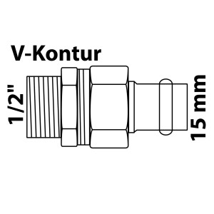 Zeichnung einer Kirchhoff RG-Verschraubung, flachdichtend, 15 mm x 21 mm (1/2 AG), Muffe, blank.