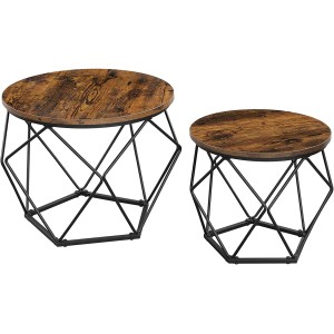 Vasagle Couchtisch 2er Set, braun-schwarz, mit abnehmbarer Tischplatte und Metallgestell.