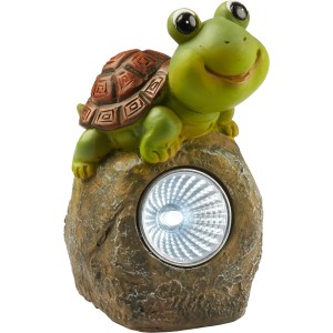 LED-Solarstein mit Schildkröte als Deko für den Garten. Kaltweißes Licht.
