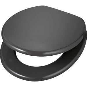 Grauer WC-Sitz Pollino mit Absenkautomatik und Holzkern.