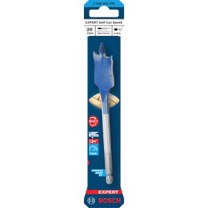Bosch Flachfräsbohrer Expert Self Cut Speed, 20 mm, blau-silber. Fräsbohrer für schnelles Bohren.