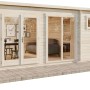 Carlsson Gartenhaus Atrium-E, unbehandelt, mit Pultdach, 578x371 cm. Holz-Gartenhaus mit Fenster und Doppeltür.