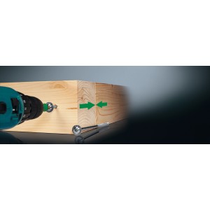 Spax Hi.Force Schraube mit Tellerkopf wird in Holz geschraubt. Spanplattenschraube für Holzverbindungen.