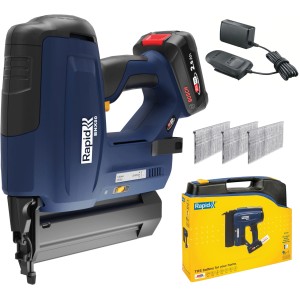 Rapid Akku-Nagler BNX50 18V mit Akku, Ladegerät, Nägeln und Koffer. Ideal zum Befestigen von Zierleisten.