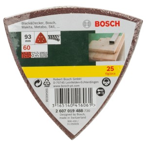 Bosch Schleifblatt-Set, 25-teilig, Körnung 60, 93mm, für Deltaschleifer.