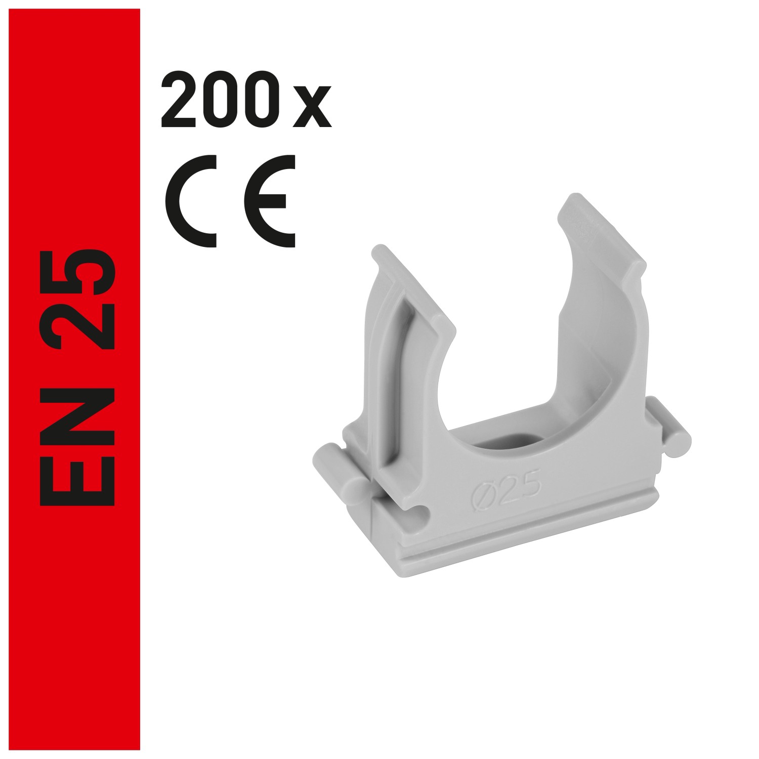 Graue Klemmschelle EUCSB25/200 EN25, 200er Pack für Kabelkanäle.