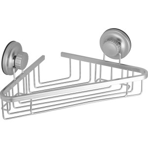 Dreieckiger baliv Duschkorb DKE1-4530 aus Aluminium mit Saugnäpfen zur Wandmontage.