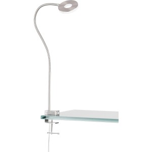 Nickelfarbene LED-Klemmleuchte Jax von Fischer & Honsel, 40-80 cm hoch, mit flexiblem Arm.
