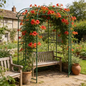 Relaxdays Rosenpavillon Metall Dunkelgrün Wetterfest 275 cm x 211 cm x 211 cm