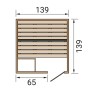 Grundriss der Weka Massivholzsauna Valida 1: 139x139x65 cm mit Bank und Tür.