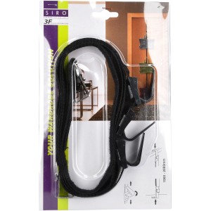 Siro Türgarderobe mit 3 Haken am schwarzen Textilband, höhenverstellbar für Türstärken ab 16 mm.