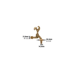 Goldenes LUX Auslaufventil 21 mm mit Hahn in Gockel-Form für den Garten.