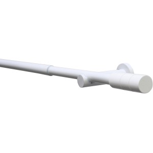 Weißes Gardinia Gardinenstangen-Set Kreta mit Zylinder-Endstücken, ausziehbar von 190 bis 340 cm.