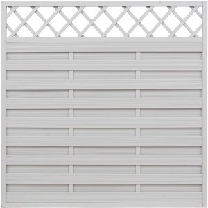 Grau lasiertes Sichtschutzzaun-Element Country, 180x180 cm, mit Lattenzaun-Abschluss.