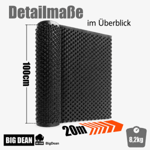 BigDean Premium Noppenfolie 1X20M Nässeschutz Für Hochbeete Und Mauern Noppenbahn Extrem Reißfest & Made In Europe