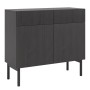 Selsey Sideboard Nolie, 100 cm, schwarz, mit zwei Türen, zwei Schubladen und geriffelter Oberfront. Japandi-Stil Kommode auf Holzbeinen.