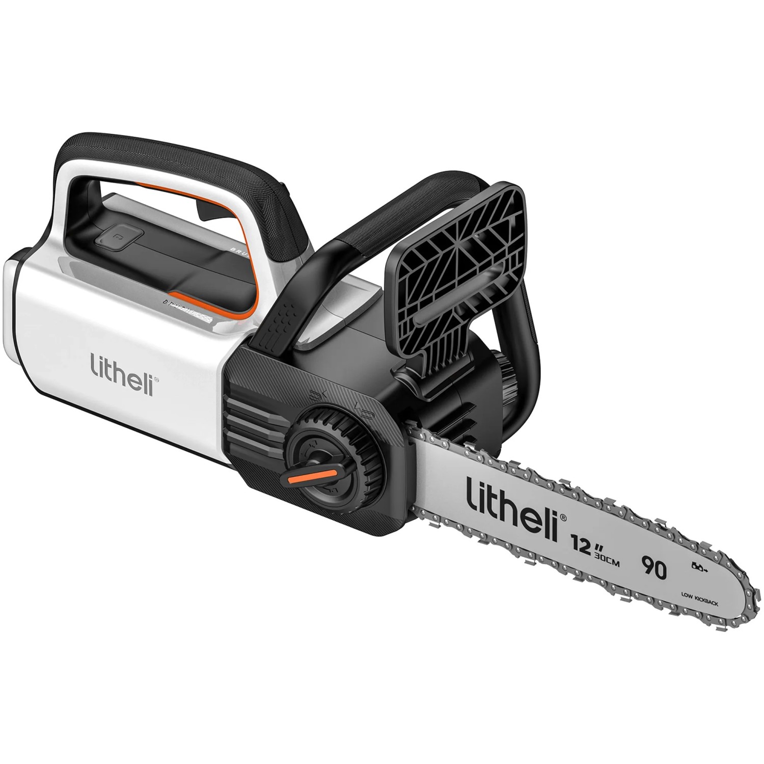 Litheli Akku-Kettensäge mit 2 Akkus (2.0Ah). Kompakte Bauweise, ideal für Gartenarbeiten.