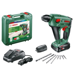 Bosch 18V Akku-Bohrhammer Uneo Maxx Set mit Akku, Ladegerät, Bohrer und Bits.